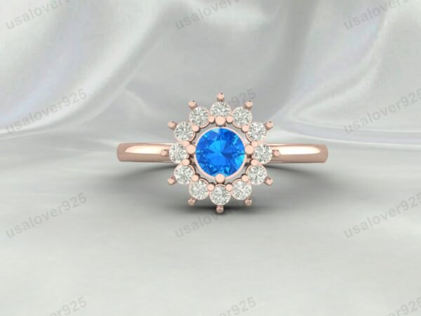 Blue Topaz Gemstone Solitaire Women Ring 925 Sterling Silver Jewelry - Image 3