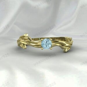 Aquamarine Gemstone Solitaire Women Ring 925 Sterling Silver Jewelry