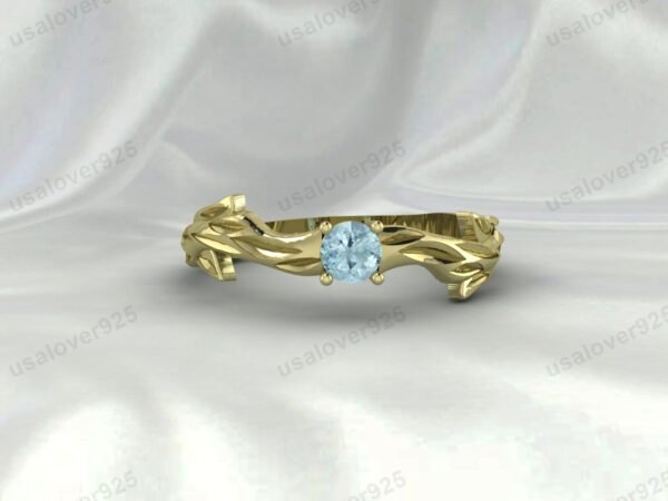 Aquamarine Gemstone Solitaire Women Ring 925 Sterling Silver Jewelry
