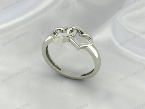 Double Heart Shape 925 Sterling Silver Women Ring Jewelry - Image 2