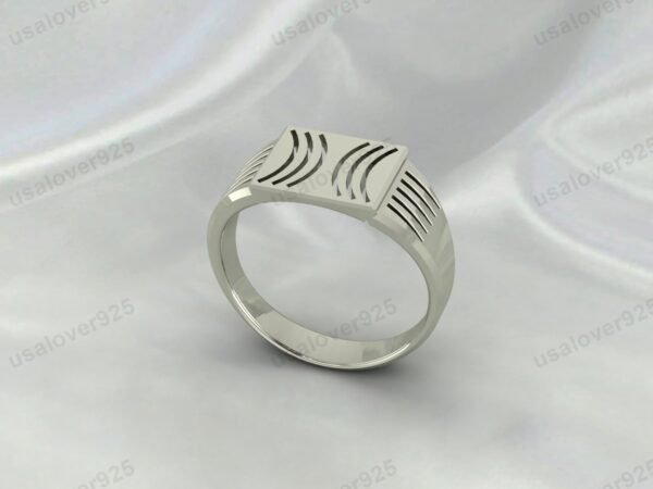 Solid 925 Sterling Silver Unique Simple Design Handmade Mens Signet Ring Jewelry - Image 2