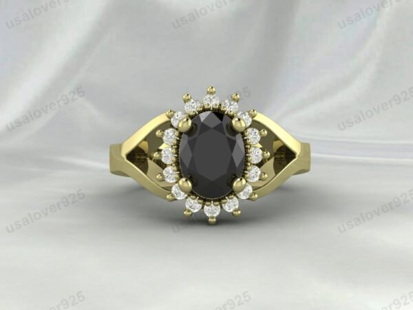 Black Onyx Oval Gemstone Women Ring 925 Sterling Silver Jewelry - Image 2