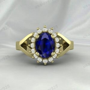 Blue Sapphire Oval Gemstone Women Ring 925 Sterling Silver Jewelry