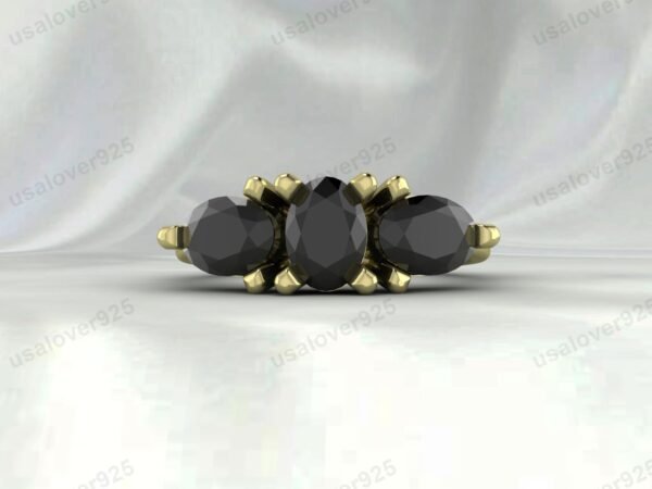 Black Onyx Three Gemstone Women Ring 925 Sterling Silver Jewelry - Image 3