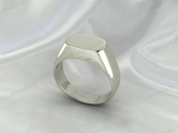 Solid 925 Sterling Silver Simple Handmade Mens Signet Ring Jewelry - Image 2