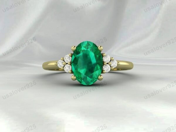 Emerald & CZ Diamond Gemstone Women Ring 925 Sterling Silver Jewelry - Image 2