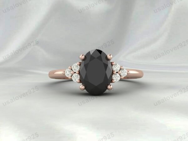 Black Onyx & CZ Diamond Gemstone Women Ring 925 Sterling Silver Jewelry - Image 2