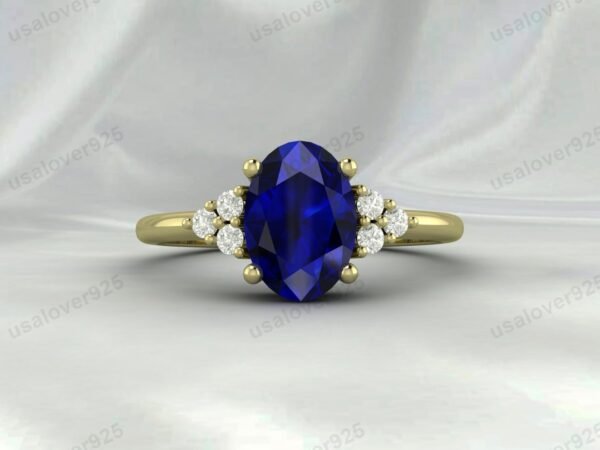 Blue Sapphire & CZ Diamond Gemstone Women Ring 925 Sterling Silver Jewelry - Image 2