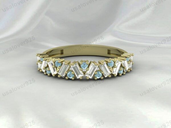 Aquamarine Half Eternity Gemstone Women Ring Band 925 Sterling Silver Jewelry - Image 3