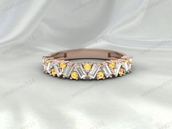 Citrine Half Eternity Gemstone Women Ring Band 925 Sterling Silver Jewelry - Image 3
