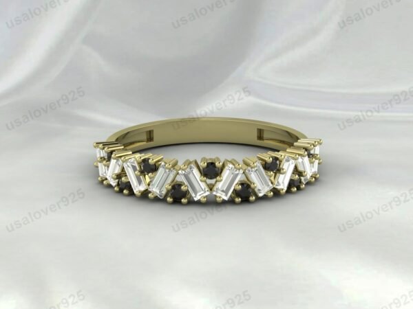 Black Onyx Half Eternity Gemstone Women Ring Band 925 Sterling Silver Jewelry - Image 3