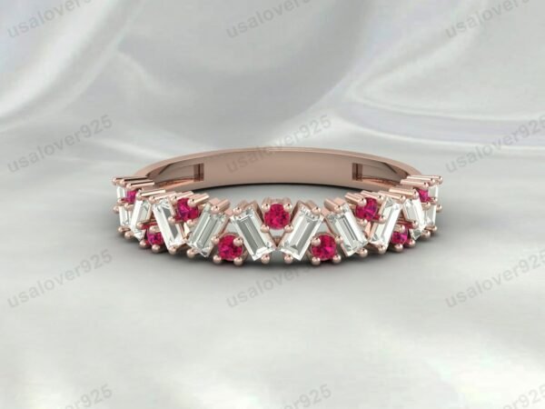 Ruby Half Eternity Gemstone Women Ring Band 925 Sterling Silver Jewelry - Image 2