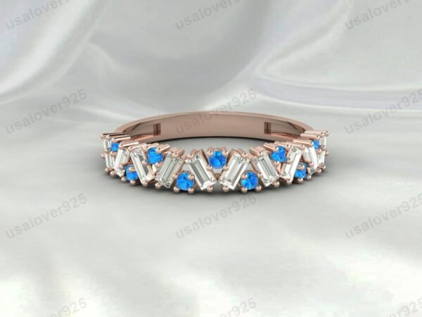 Topaz Half Eternity Gemstone Women Ring Band 925 Sterling Silver Jewelry - Image 3