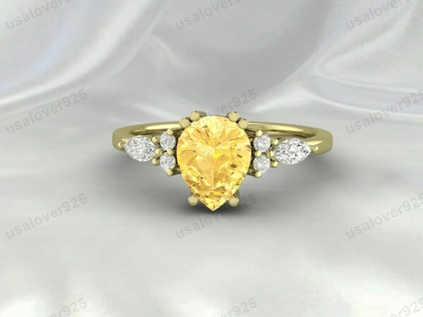 Citrine Pear Gemstone Solitaire Women Ring 925 Sterling Silver Jewelry - Image 2