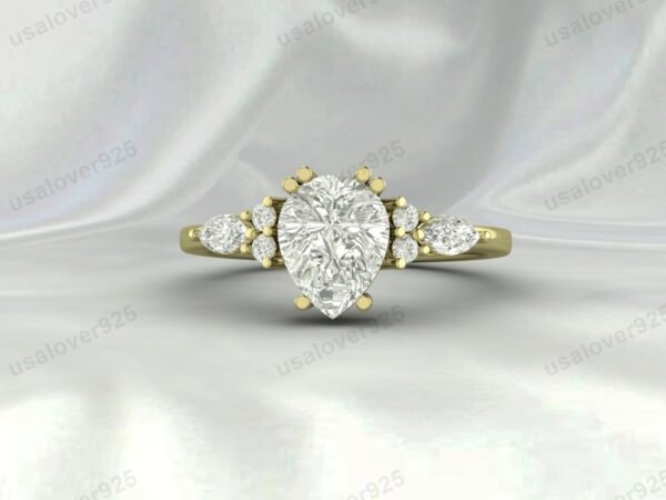 CZ Diamond Pear Gemstone Solitaire Women Ring 925 Sterling Silver Jewelry - Image 2