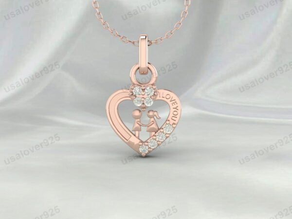 Heart Shape CZ Diamond Stone Pendant, 925 Sterling Silver Necklace Jewelry - Image 3