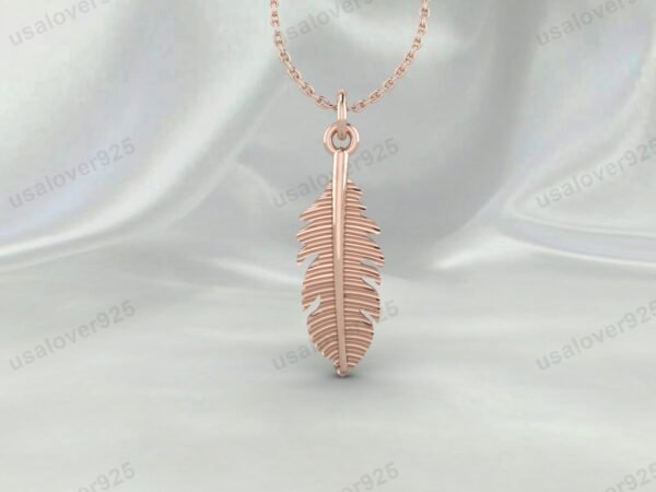 Feather Unique Design Unisex Pendant, 925 Sterling Silver Necklace Jewelry - Image 2