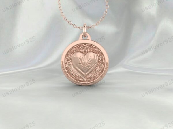 Coin Heart Shape Unique Pendant, 925 Sterling Silver Necklace Jewelry - Image 2