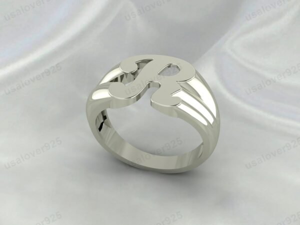 R Alphabet Design 925 Sterling Silver Simple Handmade Unisex Signet Ring Jewelry - Image 2