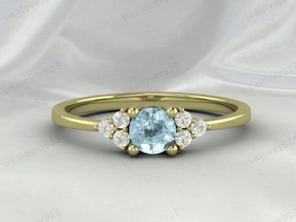 Natural Aquamarine Gemstone Solitaire Women Ring 925 Sterling Silver Jewelry - Image 3