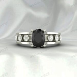 Vintage-Inspired Art Deco Black Onyx Oval Ring – Women’s Sterling Silver Jewelry