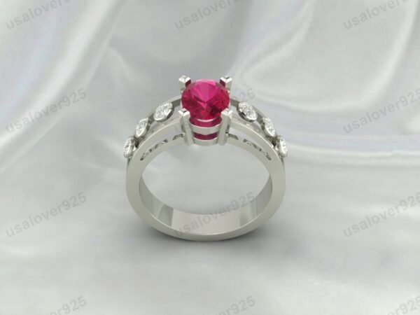 Vintage-Inspired Art Deco Ruby Oval Ring – Women’s Sterling Silver Jewelry