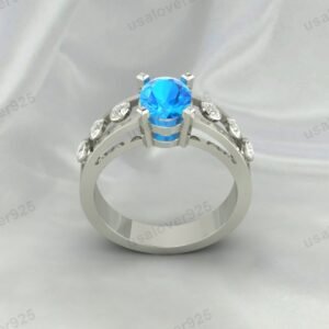 Blue Topaz Oval Art Deco Ring – Elegant Vintage-Inspired Sterling Silver Jewelry