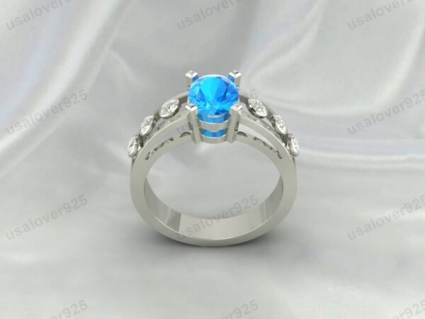 Blue Topaz Oval Art Deco Ring – Elegant Vintage-Inspired Sterling Silver Jewelry