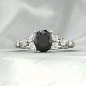 Vintage Art Deco Onyx Oval Ring – Women’s 925 Sterling Silver Jewelry