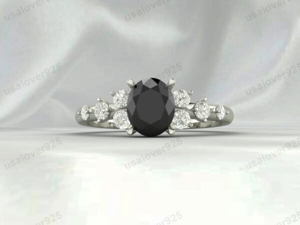 Vintage Art Deco Onyx Oval Ring – Women’s 925 Sterling Silver Jewelry