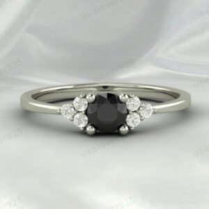 Natural Black Onyx Gemstone Solitaire Women Ring 925 Sterling Silver Jewelry