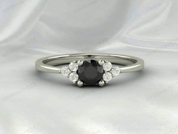 Natural Black Onyx Gemstone Solitaire Women Ring 925 Sterling Silver Jewelry