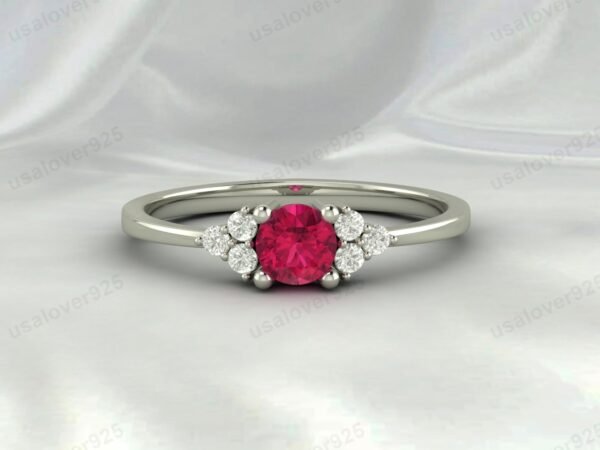 Natural Ruby Pink Gemstone Solitaire Women Ring 925 Sterling Silver Jewelry
