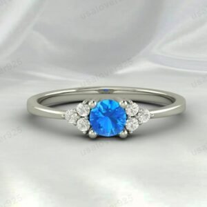 Blue Topaz Gemstone Solitaire Women Ring 925 Sterling Silver Jewelry