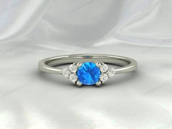 Blue Topaz Gemstone Solitaire Women Ring 925 Sterling Silver Jewelry