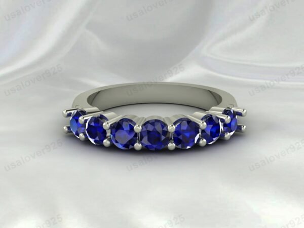 Blue Sapphire Gemstone Half Eternity Women Ring, 925 Sterling Silver Jewelry - Image 3