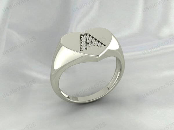 A Alphabate CZ Diamond Stone 925 Sterling Silver Mens Signet Ring Jewelry - Image 4