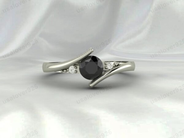 Black Onyx & CZ Diamond Gemstone Solitaire Women Ring 925 Sterling Silver Jewelry - Image 3