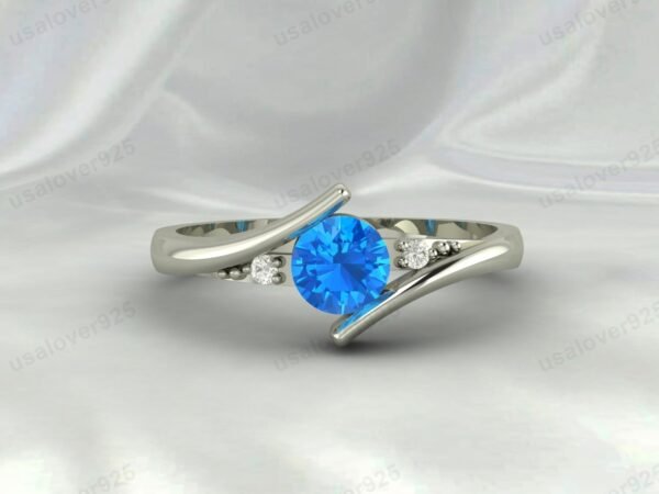 Blue Topaz Gemstone Solitaire Women Ring 925 Sterling Silver Jewelry - Image 3