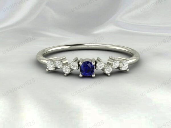 Blue Sapphire Gemstone Eternity Women Band Ring 925 Sterling Silver Jewelry - Image 3
