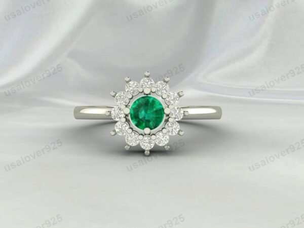 Emerald Gemstone Solitaire Women Ring 925 Sterling Silver Jewelry - Image 3