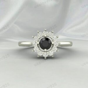 Black Onyx Gemstone Solitaire Women Ring 925 Sterling Silver Jewelry