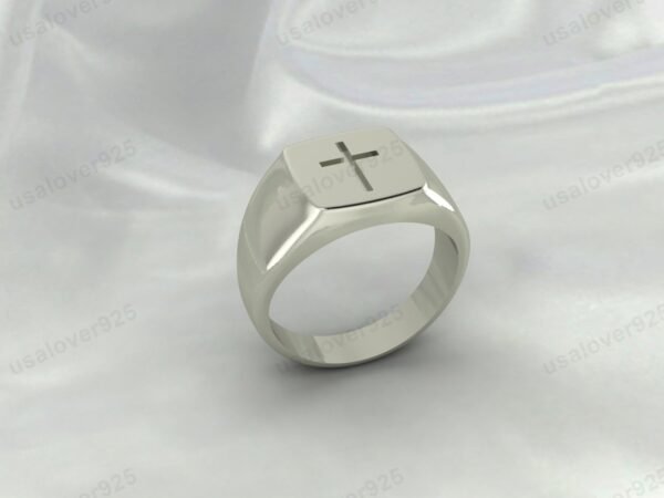 Unique Cross Design Handmade 925 Sterling Silver Mens Signet Ring Jewelry - Image 4