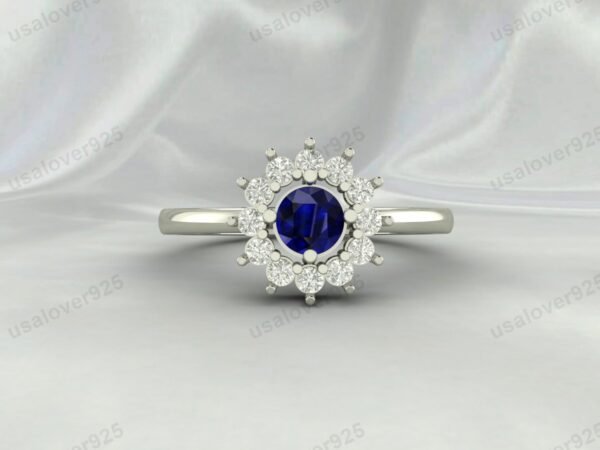 Blue Sapphire Gemstone Solitaire Women Ring 925 Sterling Silver Jewelry - Image 3