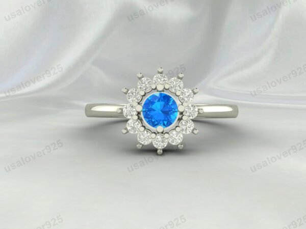 Blue Topaz Gemstone Solitaire Women Ring 925 Sterling Silver Jewelry - Image 4