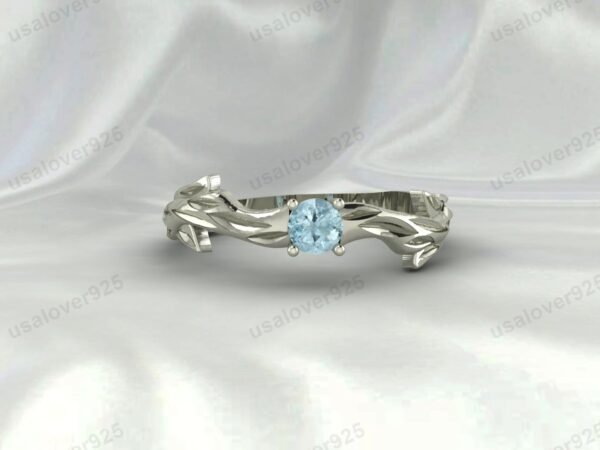 Aquamarine Gemstone Solitaire Women Ring 925 Sterling Silver Jewelry - Image 3