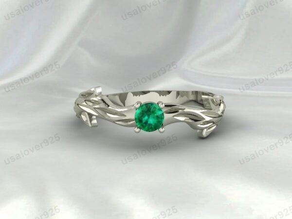 Emerald Green Gemstone Solitaire Women Ring 925 Sterling Silver Jewelry - Image 3