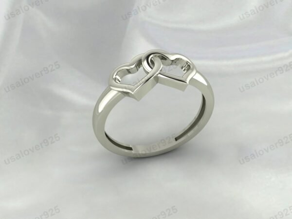Double Heart Shape 925 Sterling Silver Women Ring Jewelry - Image 3