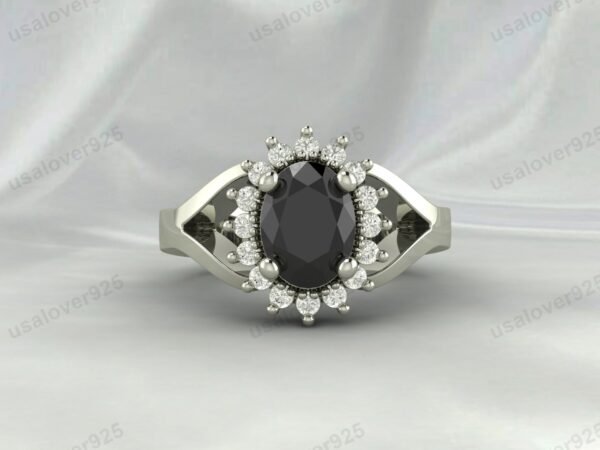 Black Onyx Oval Gemstone Women Ring 925 Sterling Silver Jewelry - Image 3