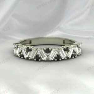 Black Onyx Half Eternity Gemstone Women Ring Band 925 Sterling Silver Jewelry